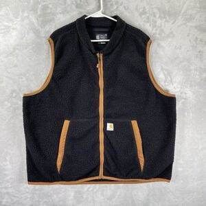 Carhartt Vest men's 2XL Full Zip Fleece Relaxed Fit Outdoor Pockets Black 104995
